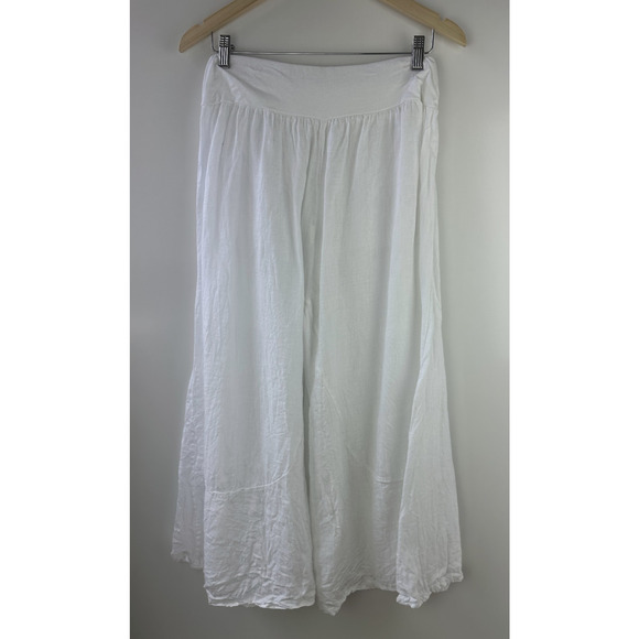 TG.U 100% Linen EXTRA Wide Leg Pant Italy Lagonlook Coastal Beachy Pockets White - Picture 10 of 11